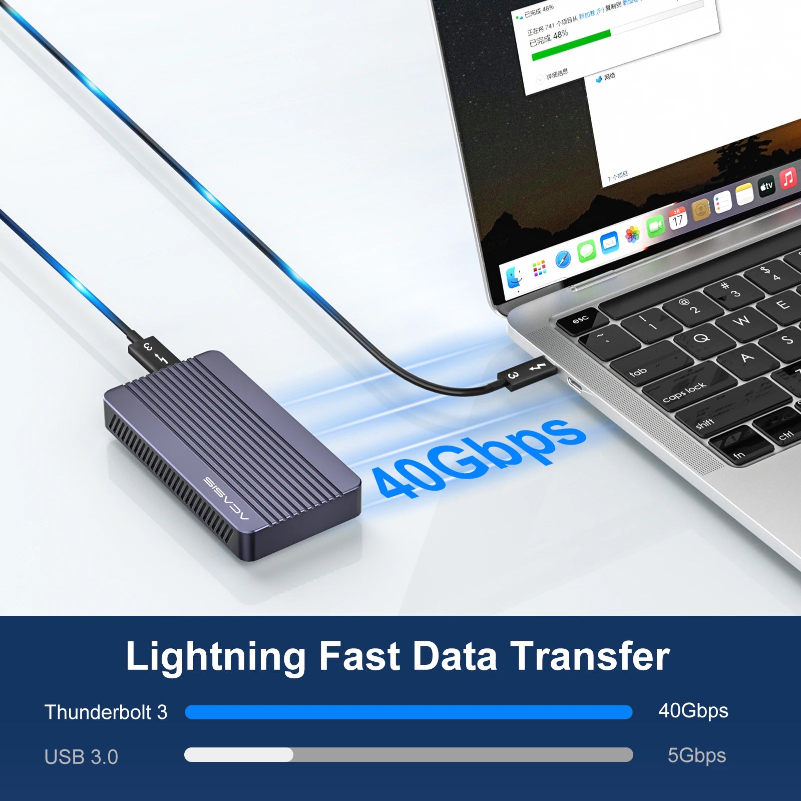ACASIS Thunderbolt 4 USB 4.0 Mobile M.2 NVME 8TB 40Gbps High Speed Tool-Free Aluminum SSD Enclosure