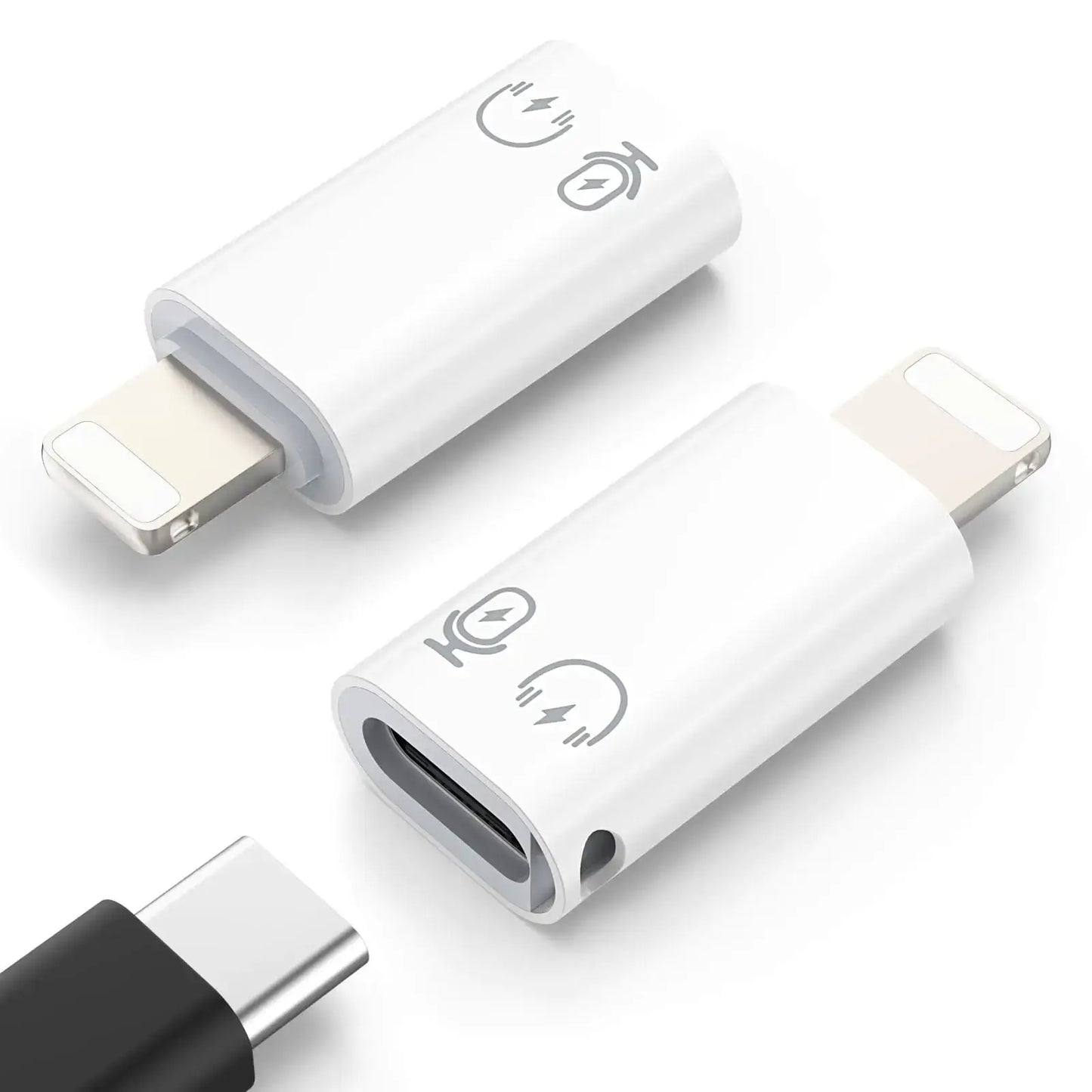 MoKo USB C to Lightning Adapter Lightning Male to USB C Female Adapter Compatible with iPhone 14/13/12/11 Pro Max/iPad/iPod/AirPods Support Charging Data Transfer Headphones & OTG Function White