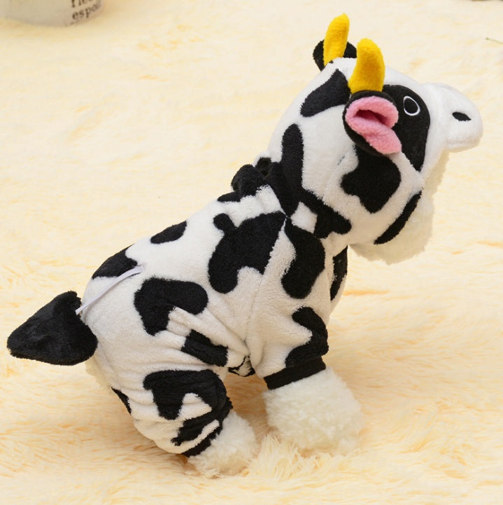 New Pet Dog Cat Coat Warm Cow Costume Sweatshirt Hooded Clothing