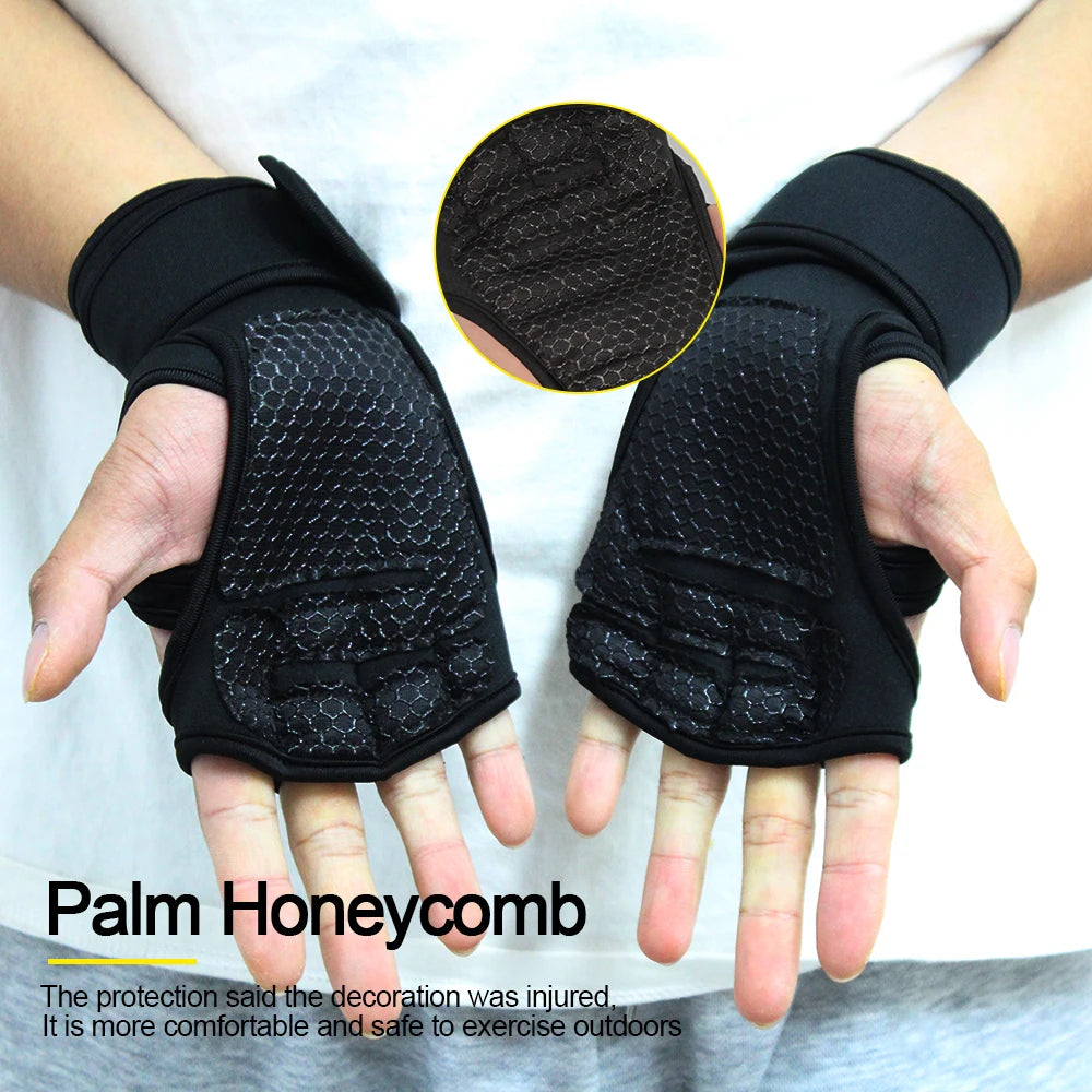 1Pair Training Sport Gloves for Men Women Workout Fitness Body Building Weightlifting Gym Hand Wrist Palm Protector Dumbbells Ha