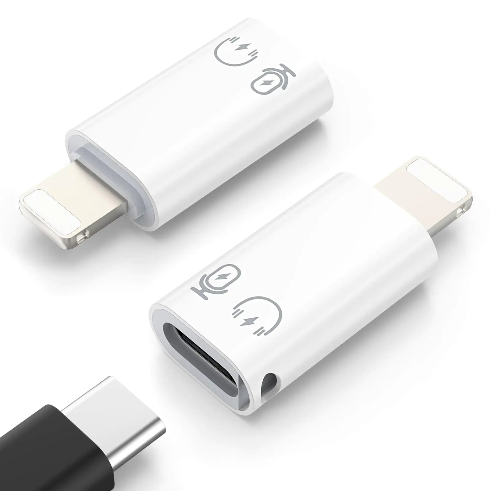 MoKo USB C to Lightning Adapter Lightning Male to USB C Female Adapter Compatible with iPhone 14/13/12/11 Pro Max/iPad/iPod/AirPods Support Charging Data Transfer Headphones & OTG Function White