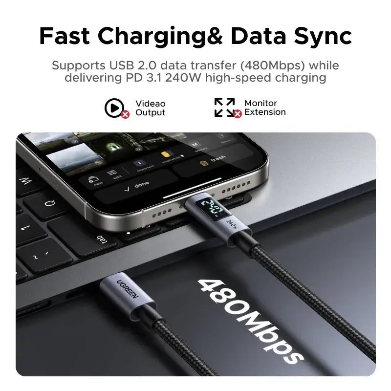 UGREEN USB-C Cable 240W Digital Display Fast Charging Cable