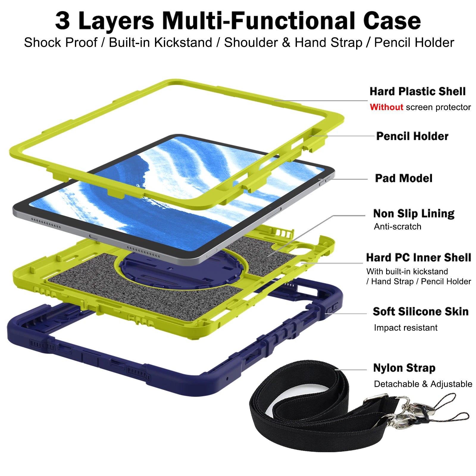 For iPad Air11 M2 Pro 11 M4 2024 A2899 A2900 A2902 Tablet Cover FOR A2837 A3006 cover With Foldable Bracket+Shoulder Straps