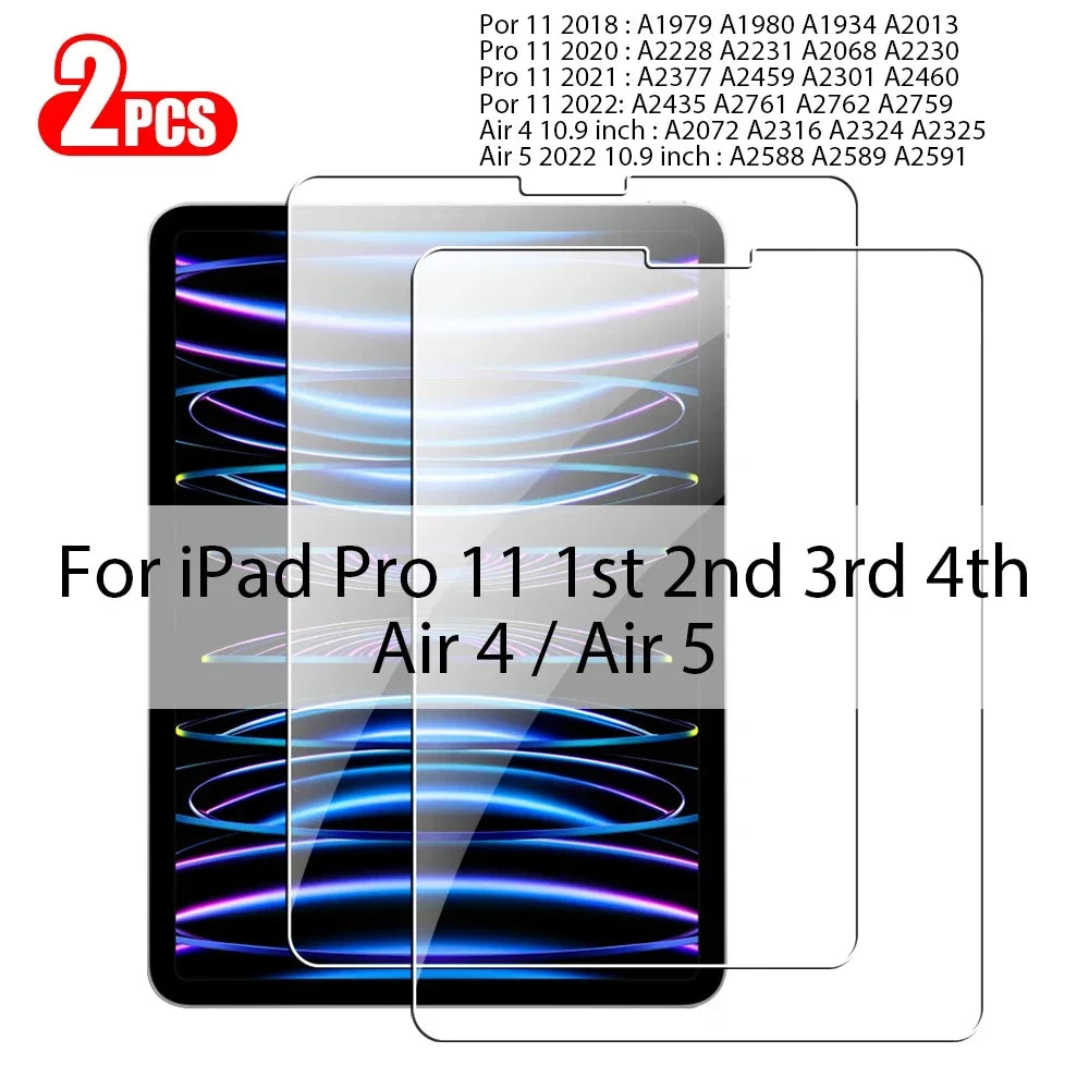 2PCS Tempered Glass Screen Protector For iPad A16 Air 13 11 5 4 M3 2025 Pro 12.9 12 9 M4 M2 10th 9th 7th Gen 10.2 Mini 6 7 Film