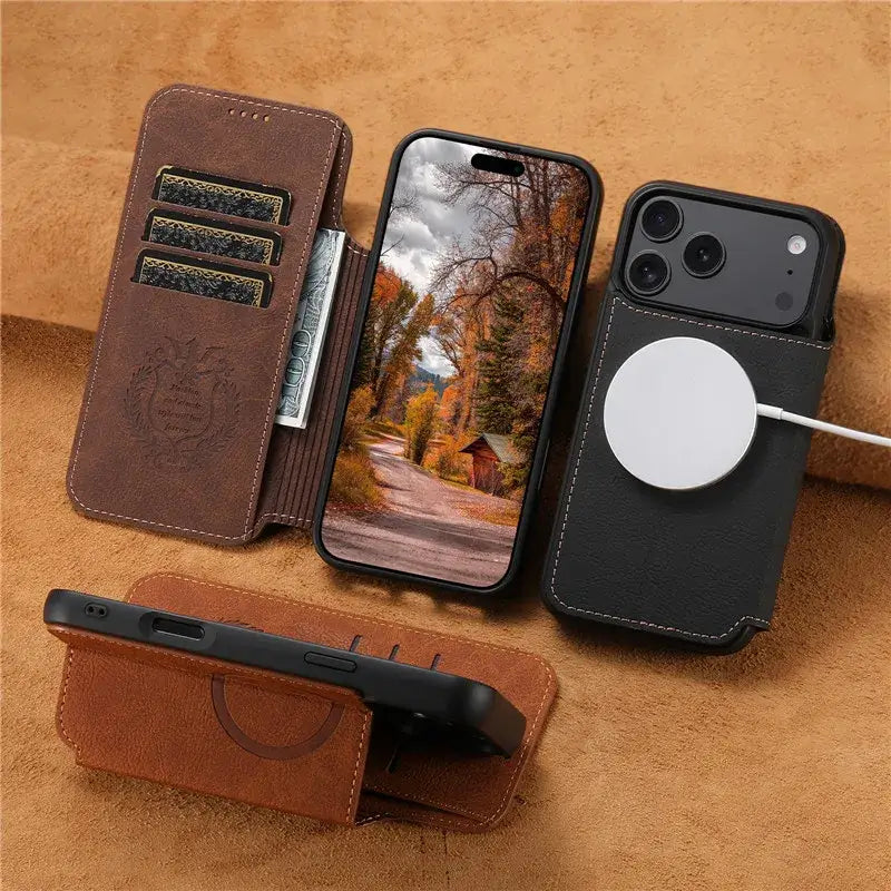 Retro Leather Wallet Flip – Strong Magnetic Phone Case