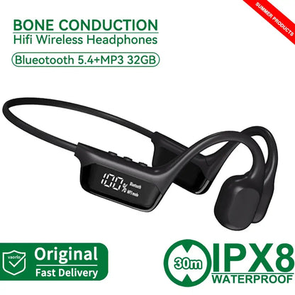 Écouteurs à Conduction Osseuse Bluetooth 5.4 Écouteurs sans Fil Étanche IPX8 pour la Natation et le Sport, avec Lecteur MP3 et 32 Go de RAM
