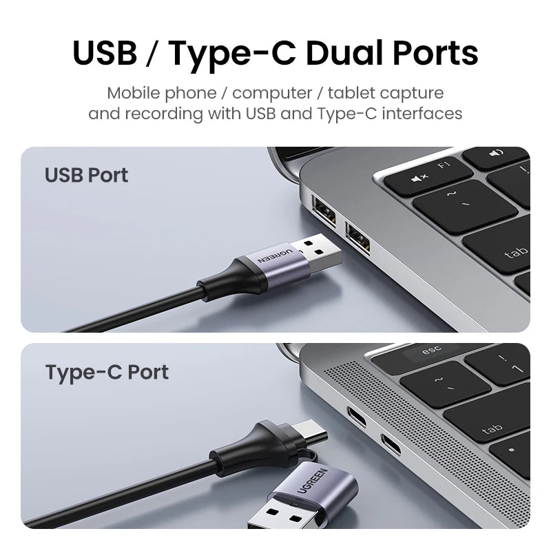 UGREEN Video Capture Card 4K HDMI to USB/USB-C HDMI Video Grabber Box for PC Computer Camera Live Stream Record Meeting