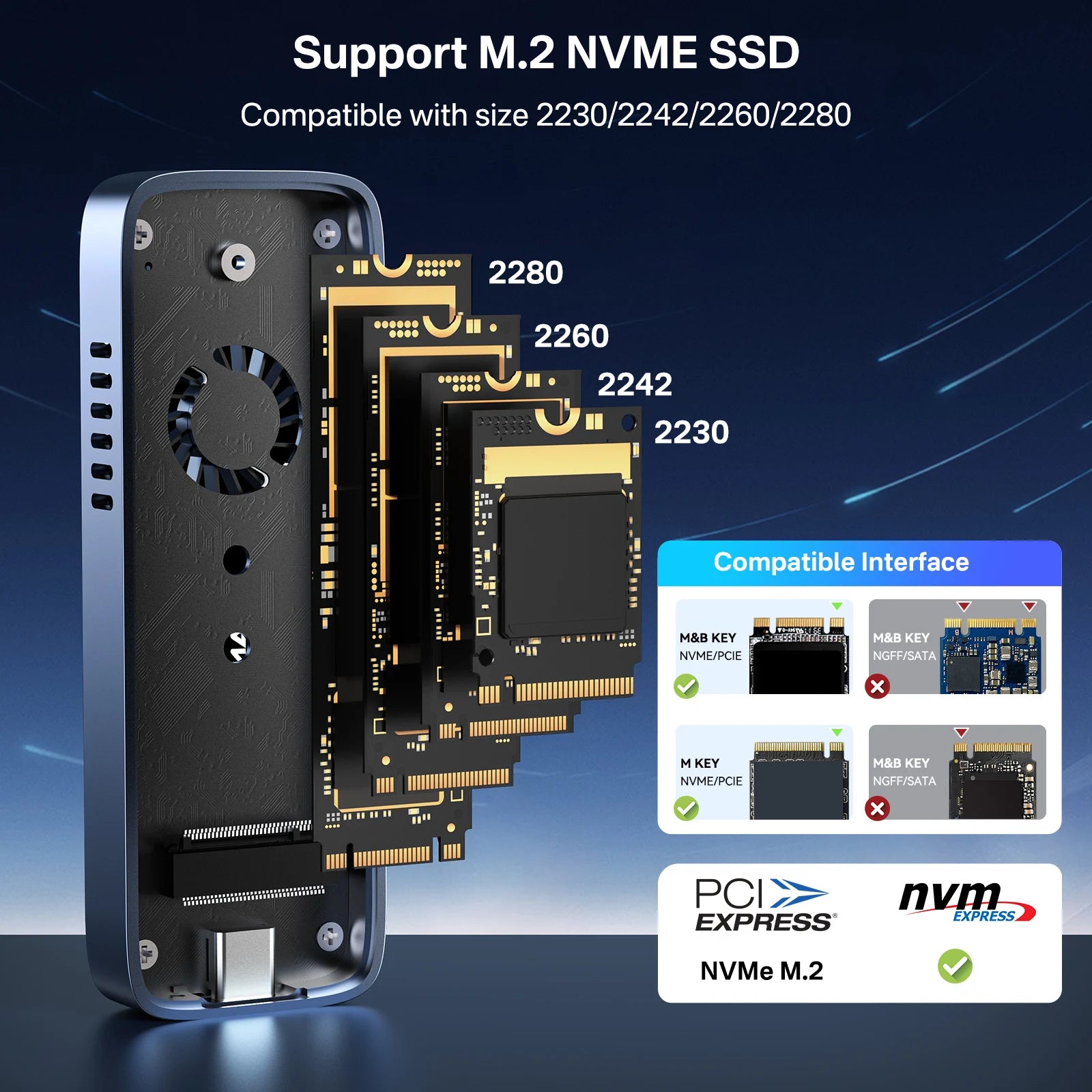 ACASIS 10Gbps USB 3.1 M.2 NVME SSD Enclosure Case For 2280/60/42/30 Small Size Built In Fan Version Case SSD