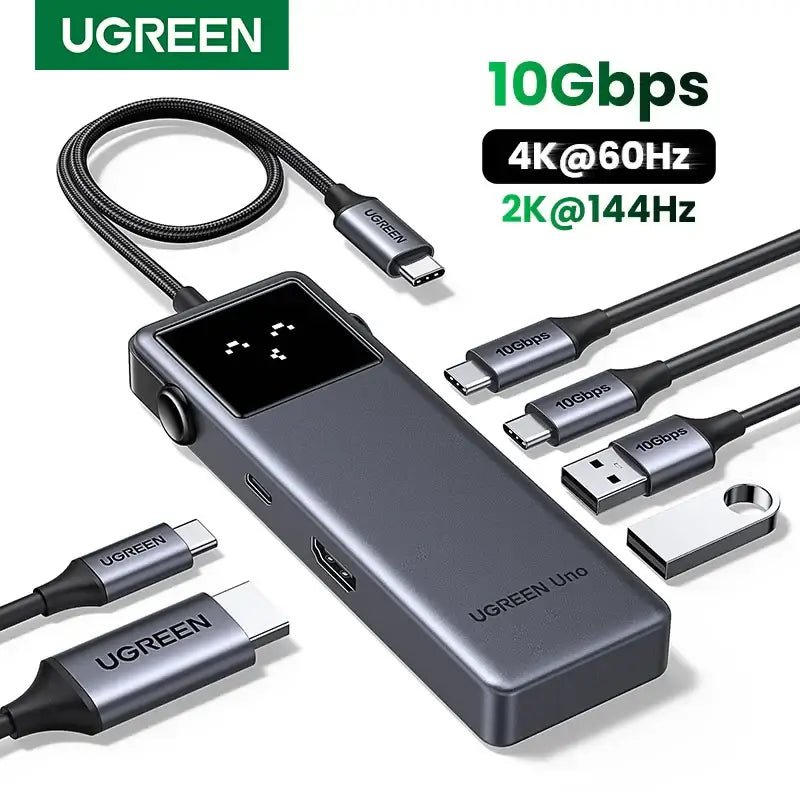 UGREEN Uno USB-C Hub connected to MacBook with external monitor