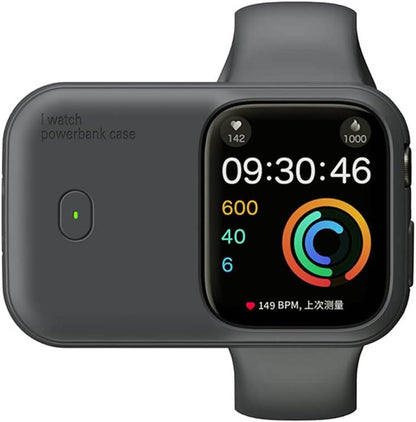 Portable Wireless Power Bank for Apple Watch – 1200mAh Charger displayed on an Apple Watch with health metrics.