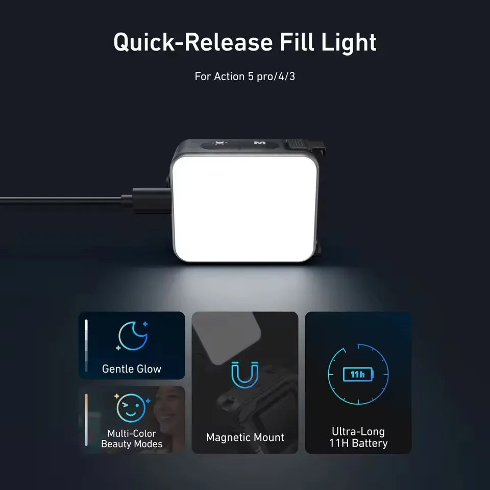 TELESIN Quick Release Fill Lamp Mini Waterproof Selfie Light For DJI OSMO Action 3 4 5 Pro 5pro Action Camera Mini Selfie Light