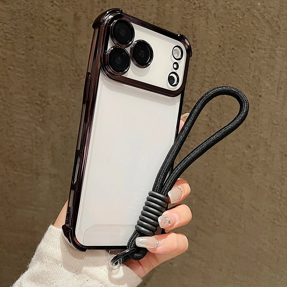 Luxury Plating Clear With Candy Lanyard Shockproof Bumper Phone Case For iPhone 17 Pro Max 17 Pro 17 Air Hand Wrist Strap Cover