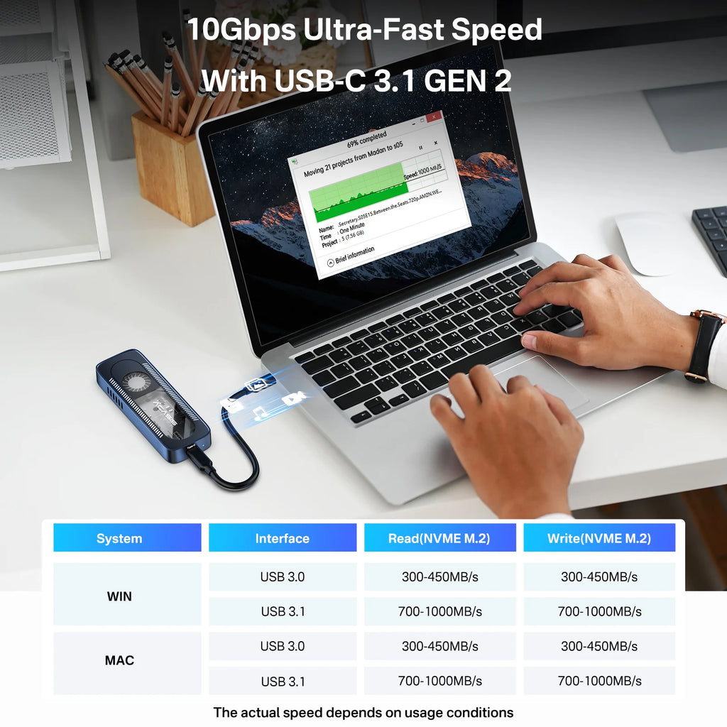 ACASIS 10Gbps USB 3.1 M.2 NVME SSD Enclosure Case For 2280/60/42/30 Small Size Built In Fan Version Case SSD