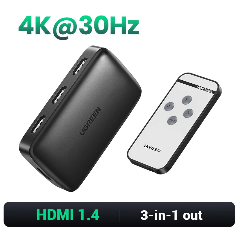 UGREEN HDMI 2.1 2.0 8K Switch 3 in 1 Out with Remote Control 8K@60Hz, 4K@120Hz Converter Splitter Switcher For Xbox PS5 Monitors