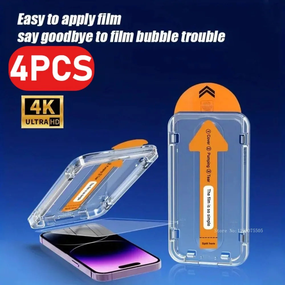 4Pcs High-Definition Screen Protectors for IPhone 17 Promax 15 16 Plus 14 Pro Tempered Glass for IPhone 13 Promax 11 12Mini X XS