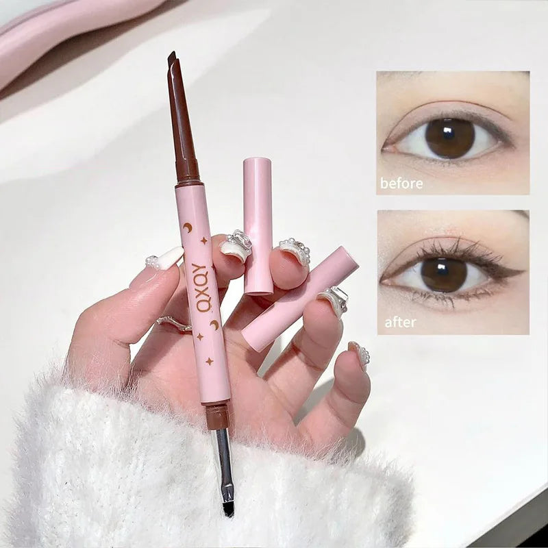 QXQY Double-head eyeliner, two-in-one eyebrow pencil and under-eye eyeliner, with brush head, long-lasting makeup,Lying silkworm