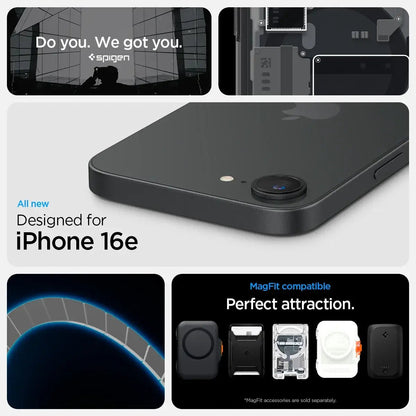 Spigen Ultra Hybrid MagFit Zero One MagSafe Case for iPhone 16e (2025) – Futuristic Transparent Tech Design.