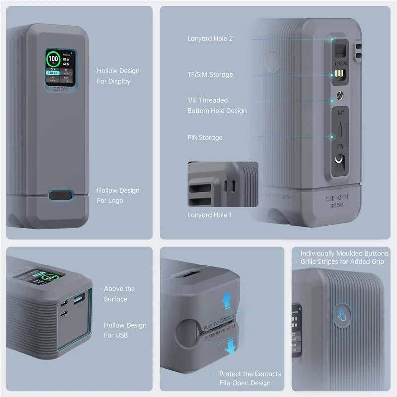 ABRJ-For Anker Prime 250W Power Bank Silicone Case Portable Carrying Travel Case Storage Holder With TF/SIM Card Storage