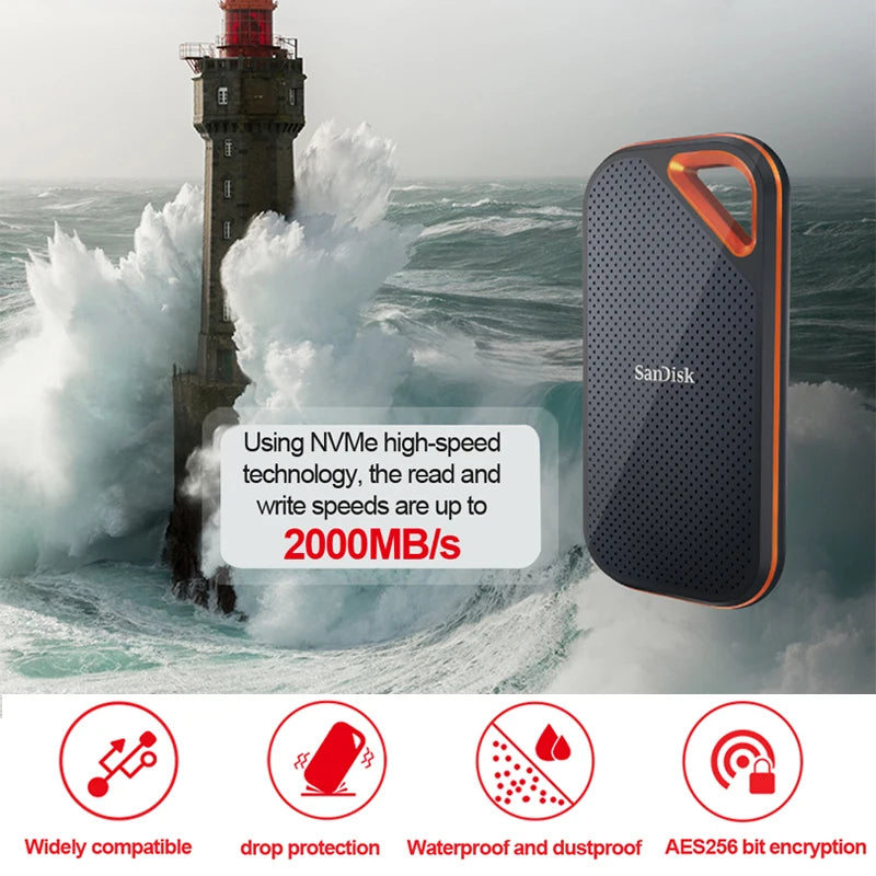 SanDisk SSD E30 E61 E81 Extreme PRO 4TB 2TB 1TB USB 3.2 Gen 2 Type-A/C Portable External Solid State Drive NVME Hard Disk