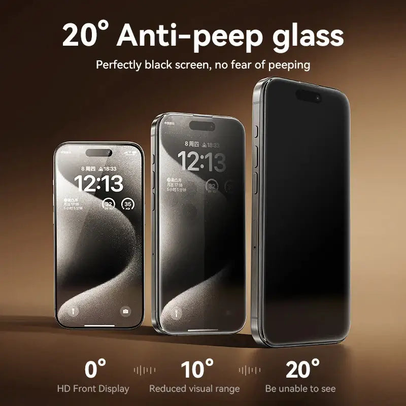 Joyroom Anti-spy Glass For iPhone shown with 20° anti-peep feature and perfectly black screen design.