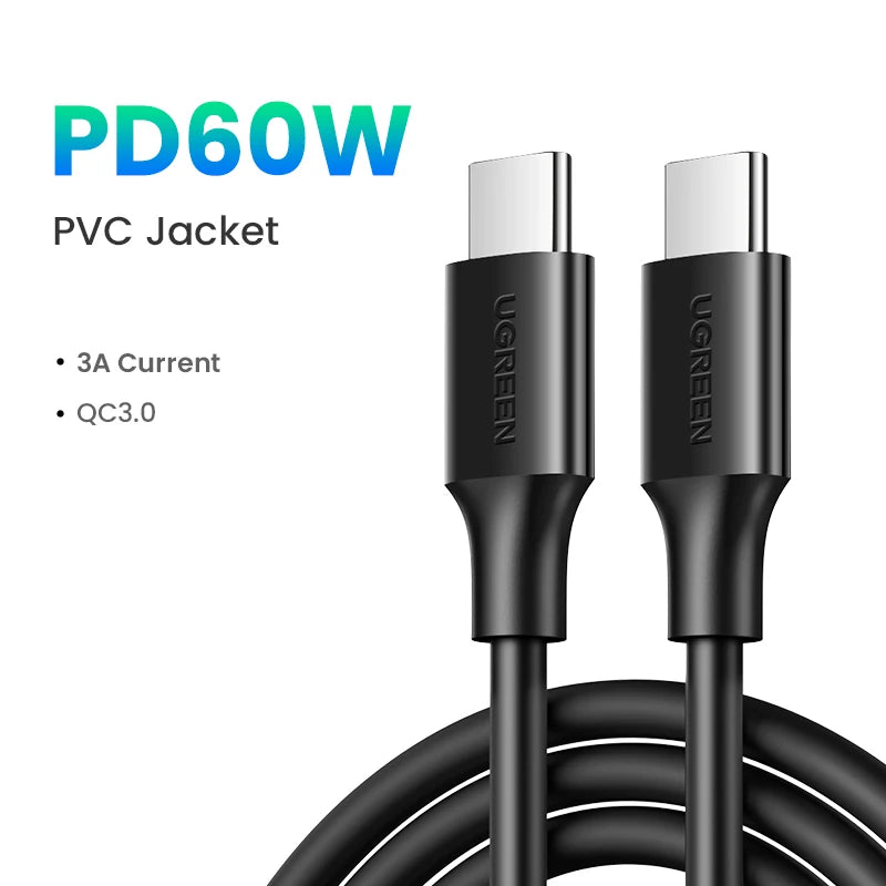 UGREEN 60W 100W USB Type C to USB C Fast Charging Cable for Macbook iPad Samsung Xiaomi USB Type C Fast Charger Cord 60W 100W