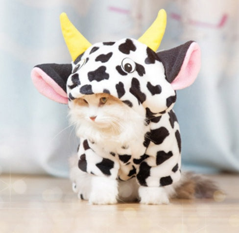 New Pet Dog Cat Coat Warm Cow Costume Sweatshirt Hooded Clothing