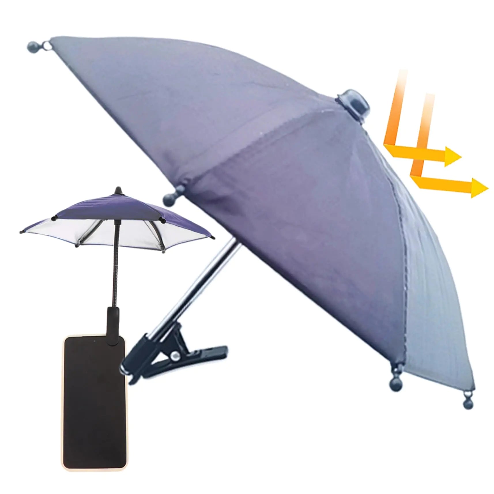 CUCUFA Cellphone Umbrella Sun Shade Umbrella for Phone Shade Black Cute Phone Holder with Sun Umbrella Phone Umbrella for Sun with Height Adjustable Clip Phone Umbrella Sun Hood