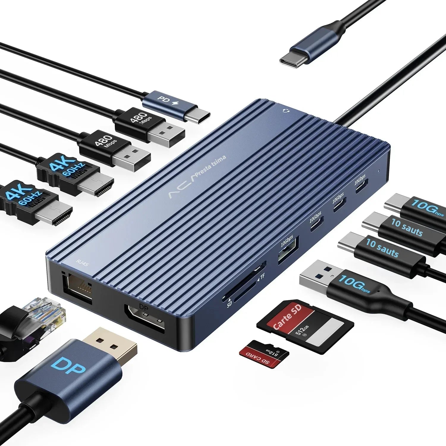 Acasis 14 in 1 USB-C Docking Station 4K 60HZ Resolution PD 100W Input 85W Output for Laptop
