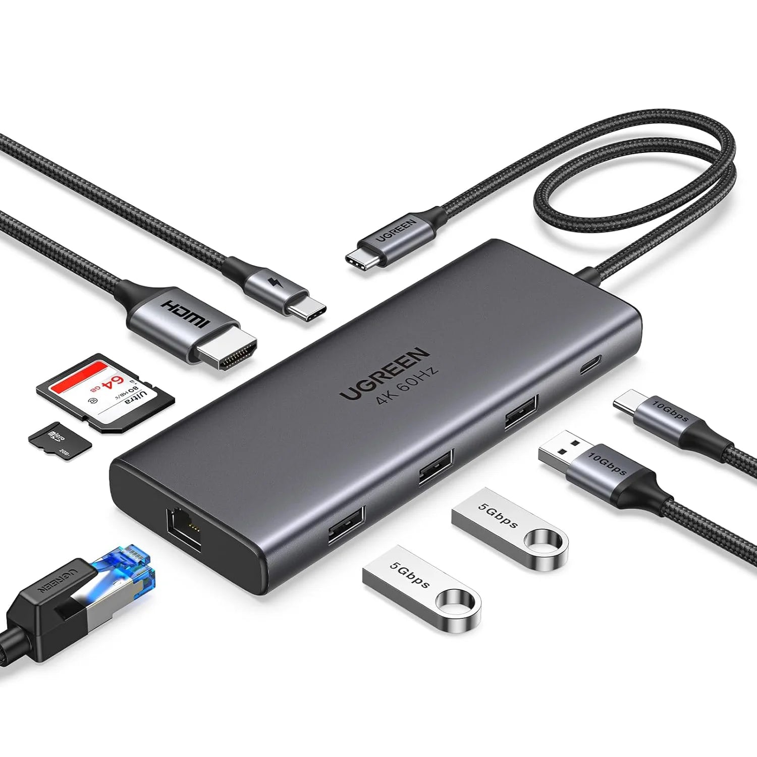 UGREEN Revodok Pro 109 USB C Hub 9 in 1 10Gbps USB C 3.2 & USBA 3.2 4K-HDMI, 100W Power Delivery, SD/TF Card Reader