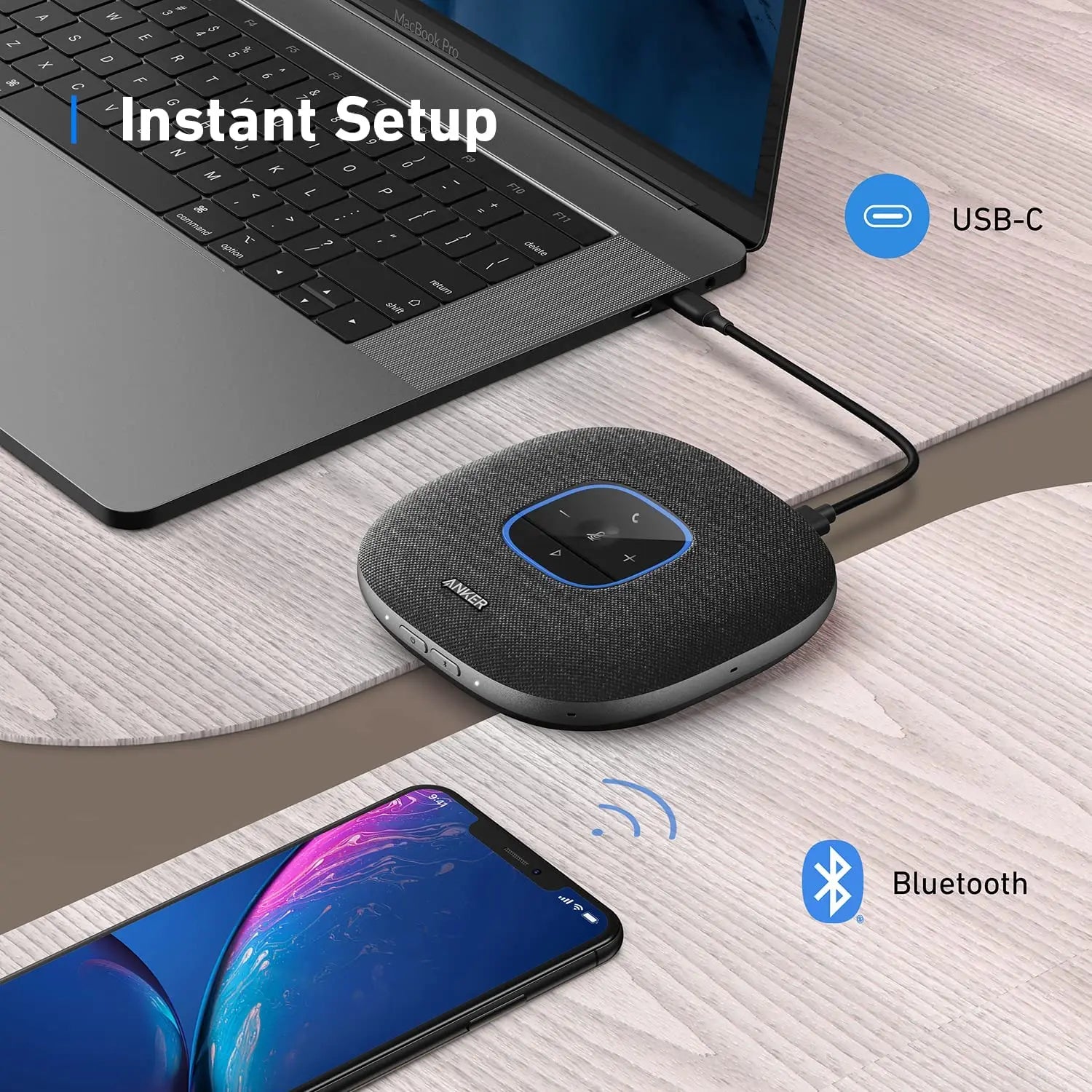 New Trend Anker PowerConf S3 Speakerphone With 6 Mics Enhanced Voice Pickup 24H Call Time App Control Bluetooth 5 USB C