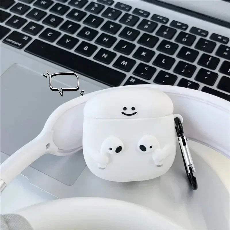 For Airpods 1 2 Pro 3 Individuality Cute White Cartoon with Earphones Hook up Anti-Drop Earphone Case For Airpods Pro 2 Shell