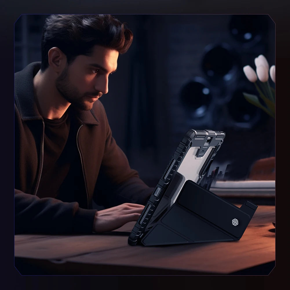 NILLKIN for Apple IPad Pro 11 2024 Bumper Flip Leather Case Slide Camera Cover with Stand Back Shockproof Hard PC+PU Protector