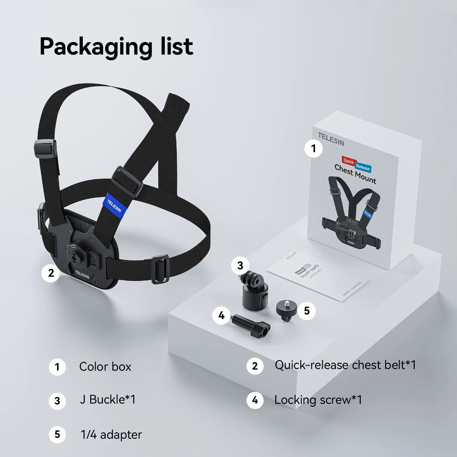 TELESIN Quick-Release Vest Chest Mount for Gopro Hero 13 12 11 10 9 8 DJI OSMO Action 5 Pro 4 3 Insta360 X5 X4 ACE Pro Accessory