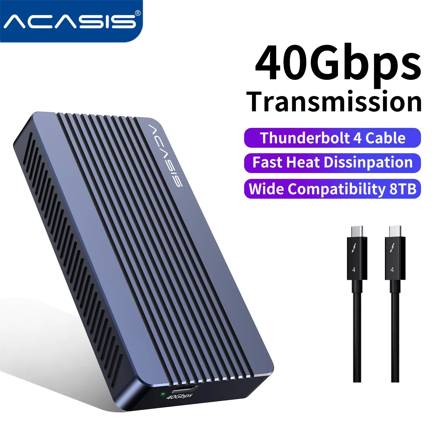 ACASIS Thunderbolt 4 USB 4.0 Mobile M.2 NVME 8TB 40Gbps High Speed Tool-Free Aluminum SSD Enclosure
