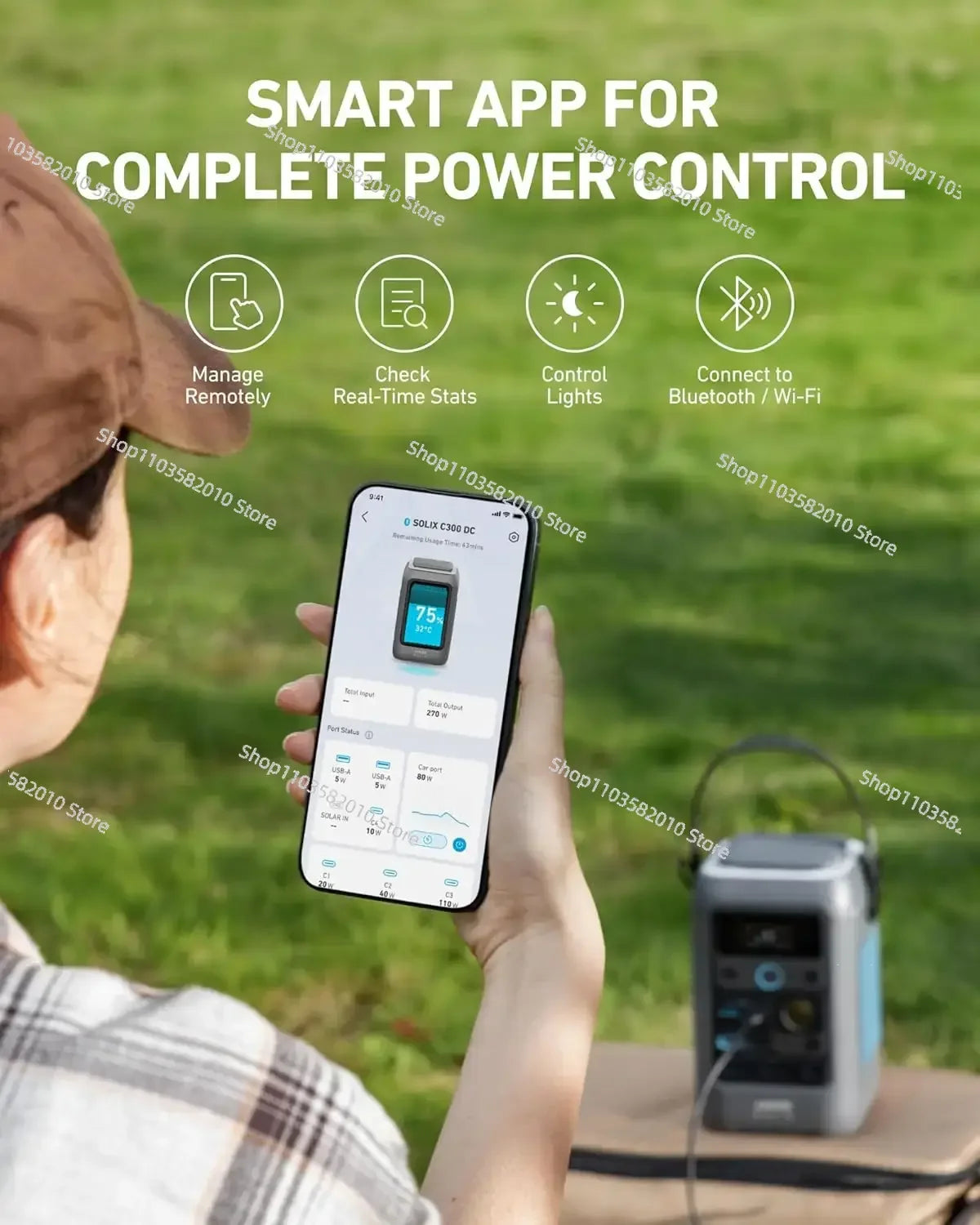 Power Bank Station Anker SOLIX C300 288Wh (90,000mAh) Portable 300W Power Station LiFePO4 Battery