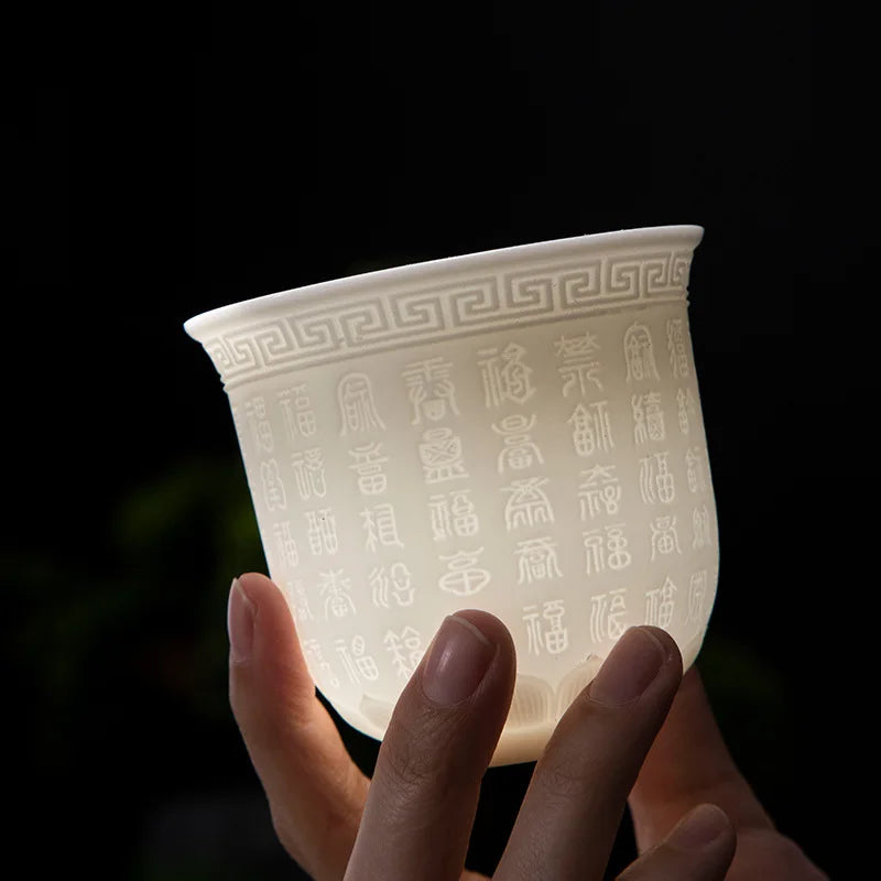 150ml Teacup Jade White Porcelain Cup Heart Sutra Cup Baifu Cup Ceramic Tea Set Supplies Living Room Coffee Table Decoration