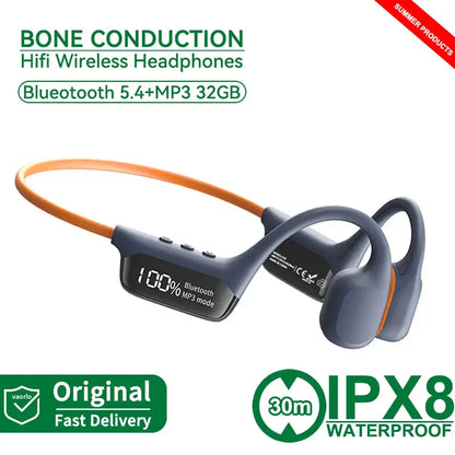 Écouteurs à Conduction Osseuse Bluetooth 5.4 Écouteurs sans Fil Étanche IPX8 pour la Natation et le Sport, avec Lecteur MP3 et 32 Go de RAM