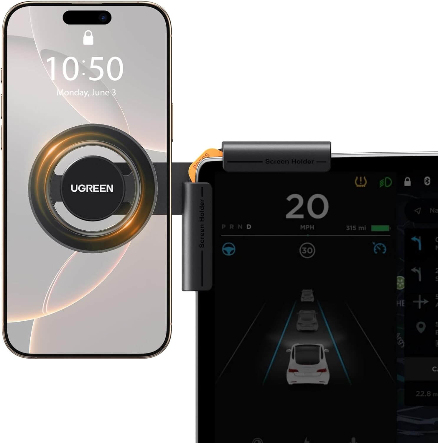     MagSafe Car Phone Mount securely attached to a car touchscreen