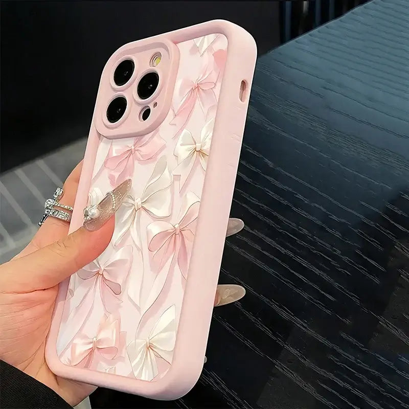 Coque de téléphone antichoc en TPU souple à motif nœud papillon rose pour iPhone 17 11 12 13 14 15 16 Pro Max XS X XR 7 8Plus 16E 17Air