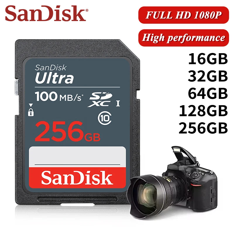 100% Original SanDisk Ultra SDHC Card 16GB 32GB SDXC Memory Card 64GB 128GB 256GB Max 100Mb/s Camera Flash SD Card UHS-I Cards