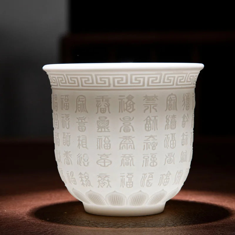 150ml Teacup Jade White Porcelain Cup Heart Sutra Cup Baifu Cup Ceramic Tea Set Supplies Living Room Coffee Table Decoration