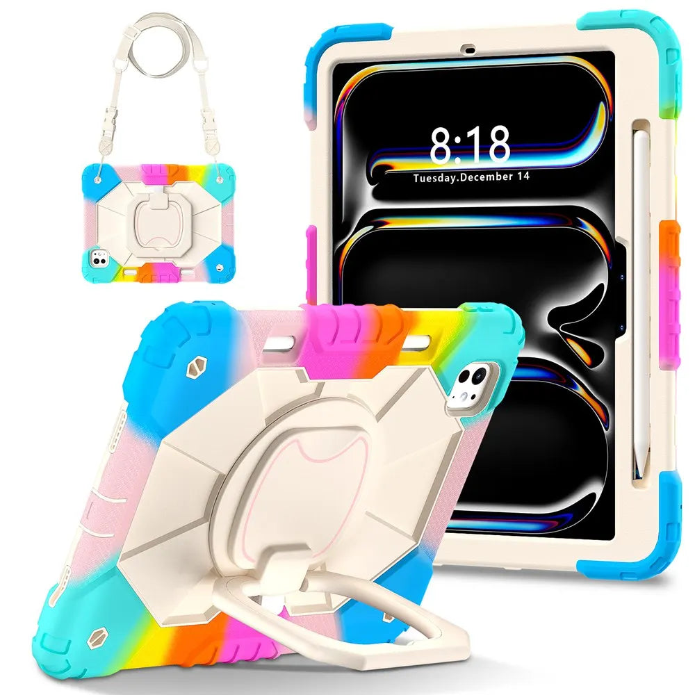 For ipad Pro 11 inch 2024 M4 A2836 A2837 A3006 Case Kids Tablet cover Silicone +PC case for Apple iPad PRO 11" 2024 + strap