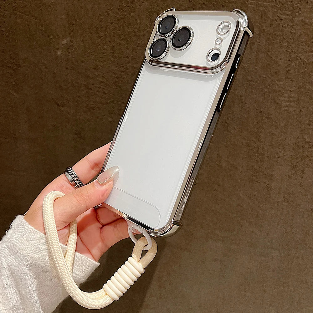 Luxury Plating Clear With Candy Lanyard Shockproof Bumper Phone Case For iPhone 17 Pro Max 17 Pro 17 Air Hand Wrist Strap Cover