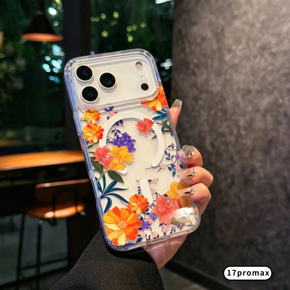 Watercolor Transparent Flowers Element Design Magnetic Phone Case，For iphone 17 17Pro max 17Air Colorful Daisy case