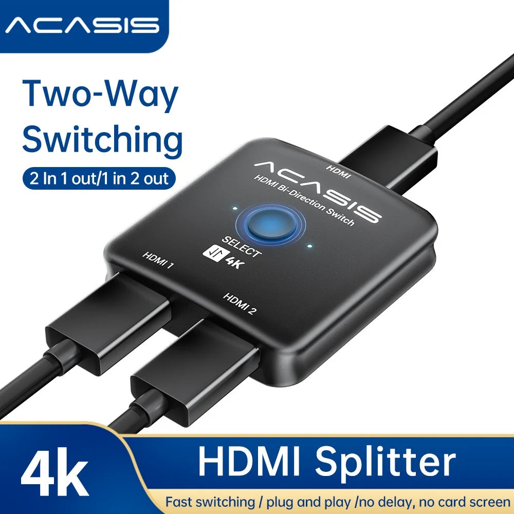 ACASIS HDMI Switch Splitter 4K@60hz Bidirectional HDMI 2.0 Switcher 2 in 1 Out HDMI Splitter 1 in 1 Out Support 4K 3D HDR for Pc
