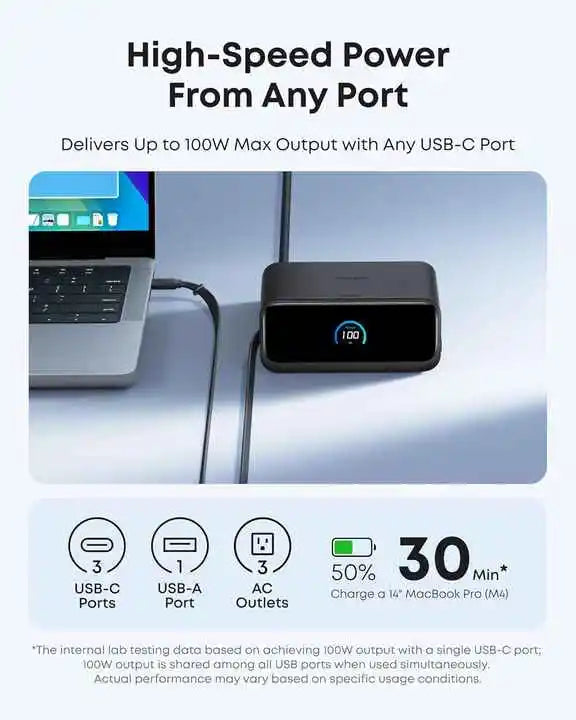 Anker Nano 100W Charging Station 7-in-1 USB-C Power Strip with 2 Anker InstaCord Retract le C le Fast Charging for iPhone