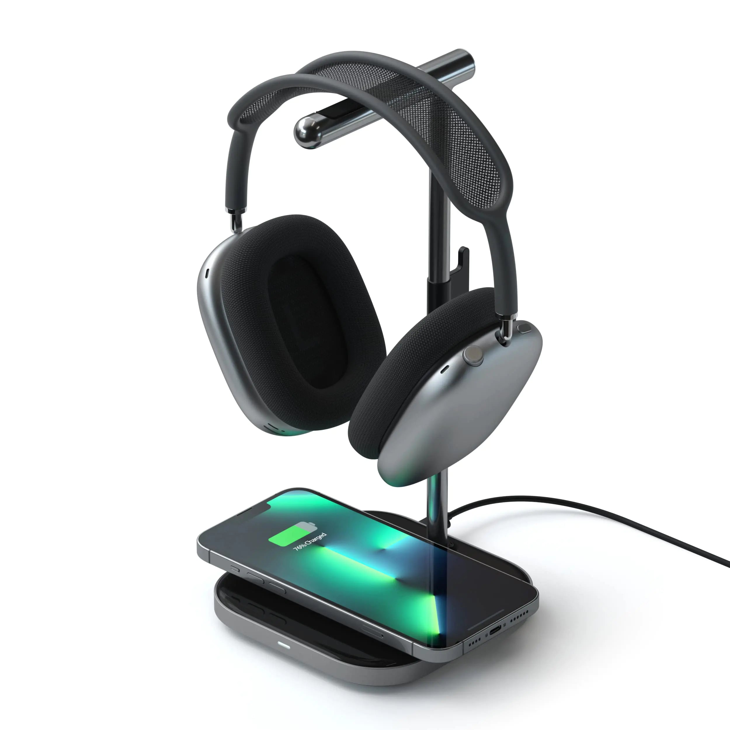 Satechi 2-in-1 Headphone Stand with Wireless Charger – USB Type-C Output Port and Magnetic Wireless Charger – Compatible with iPhones 16/15/14/13/12 and Other Qi-Enabled Devices
