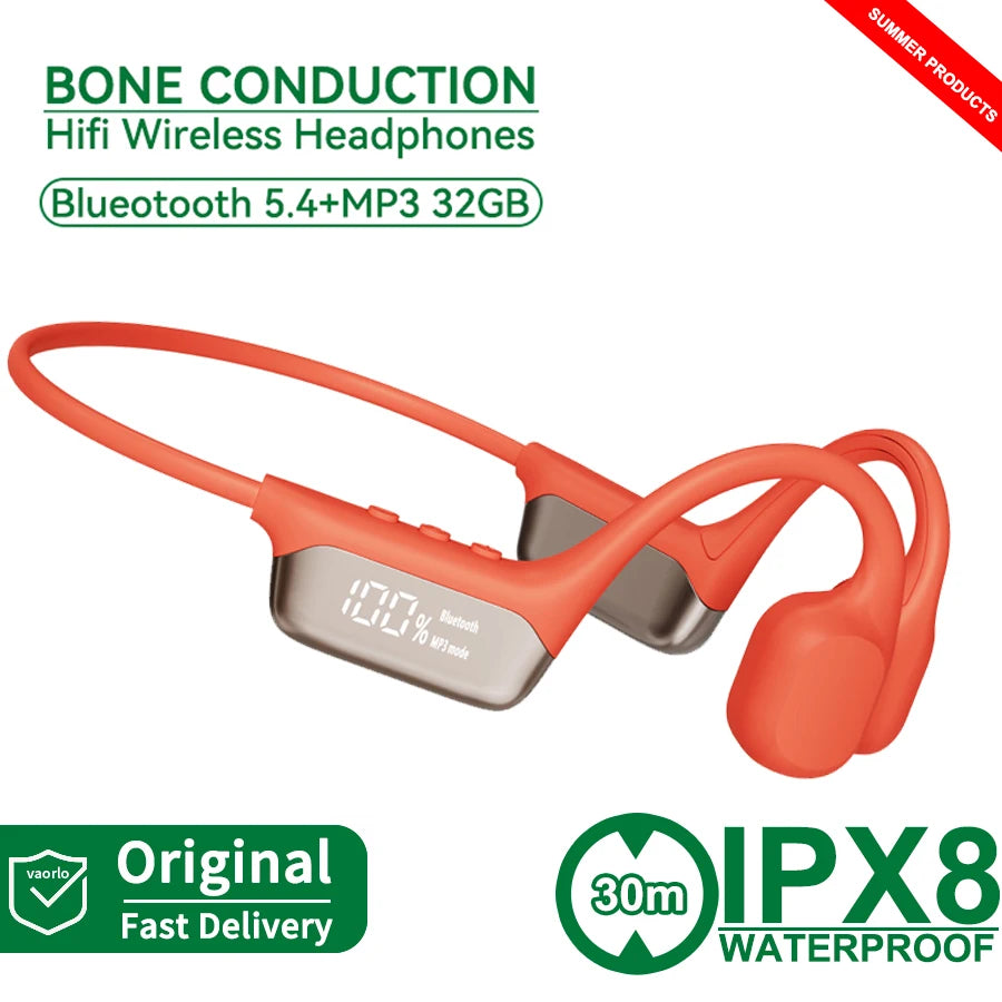 Écouteurs à Conduction Osseuse Bluetooth 5.4 Écouteurs sans Fil Étanche IPX8 pour la Natation et le Sport, avec Lecteur MP3 et 32 Go de RAM