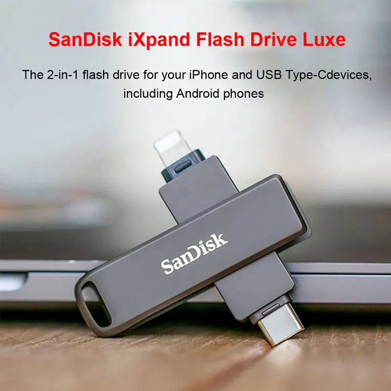 SanDisk Lightning USB3.0 iXpand Flash Drive Luxe 256GB The 2-in-1 Flash Drive 128GB For iPhone/ iPad Pro/Mac IX60N/70N/90N