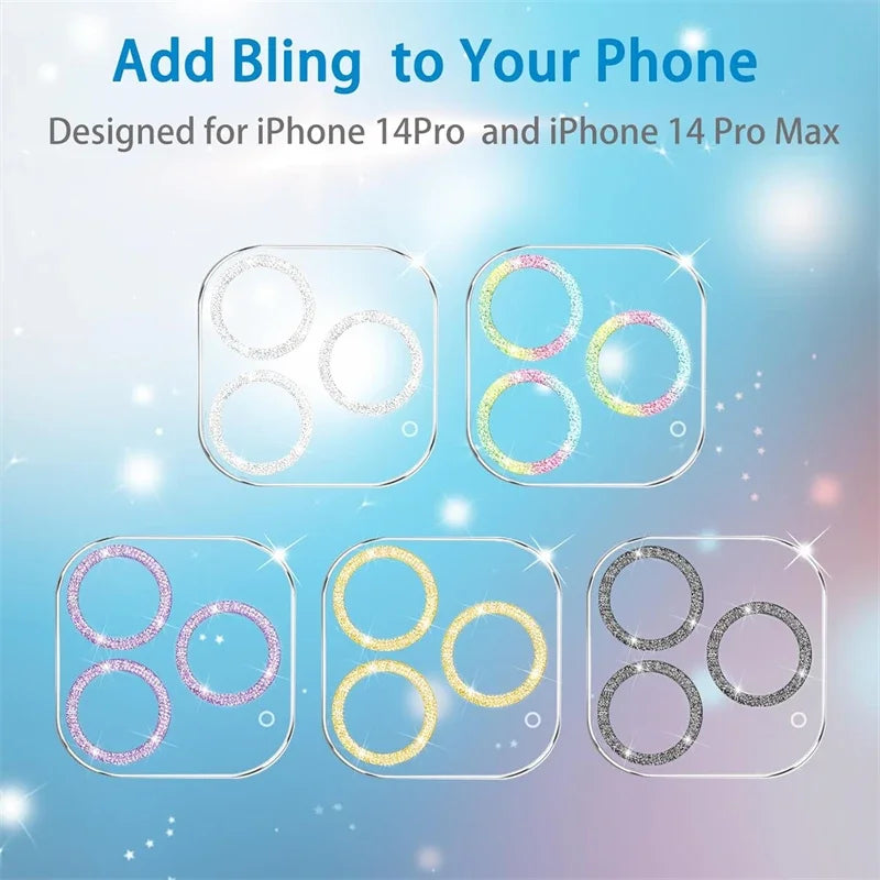 Clear Bling Glitter Glass Camera Lens Protector For IPhone 16 15 17 Pro Max Mini Plus 16Pro 16Promax Lens Cover